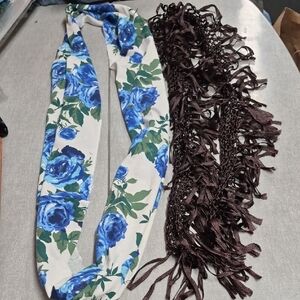 Womens Crazy 8 Blue Floral and Chico's Brown Fringe Scarf Set